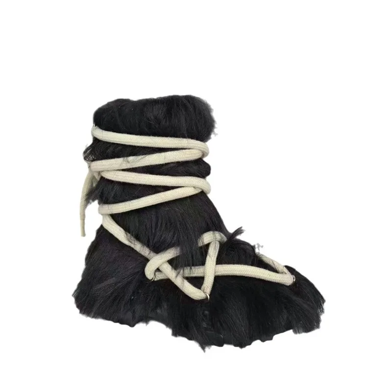 Straps long hairy snow boots hairy shoes boots independent cute plush boots