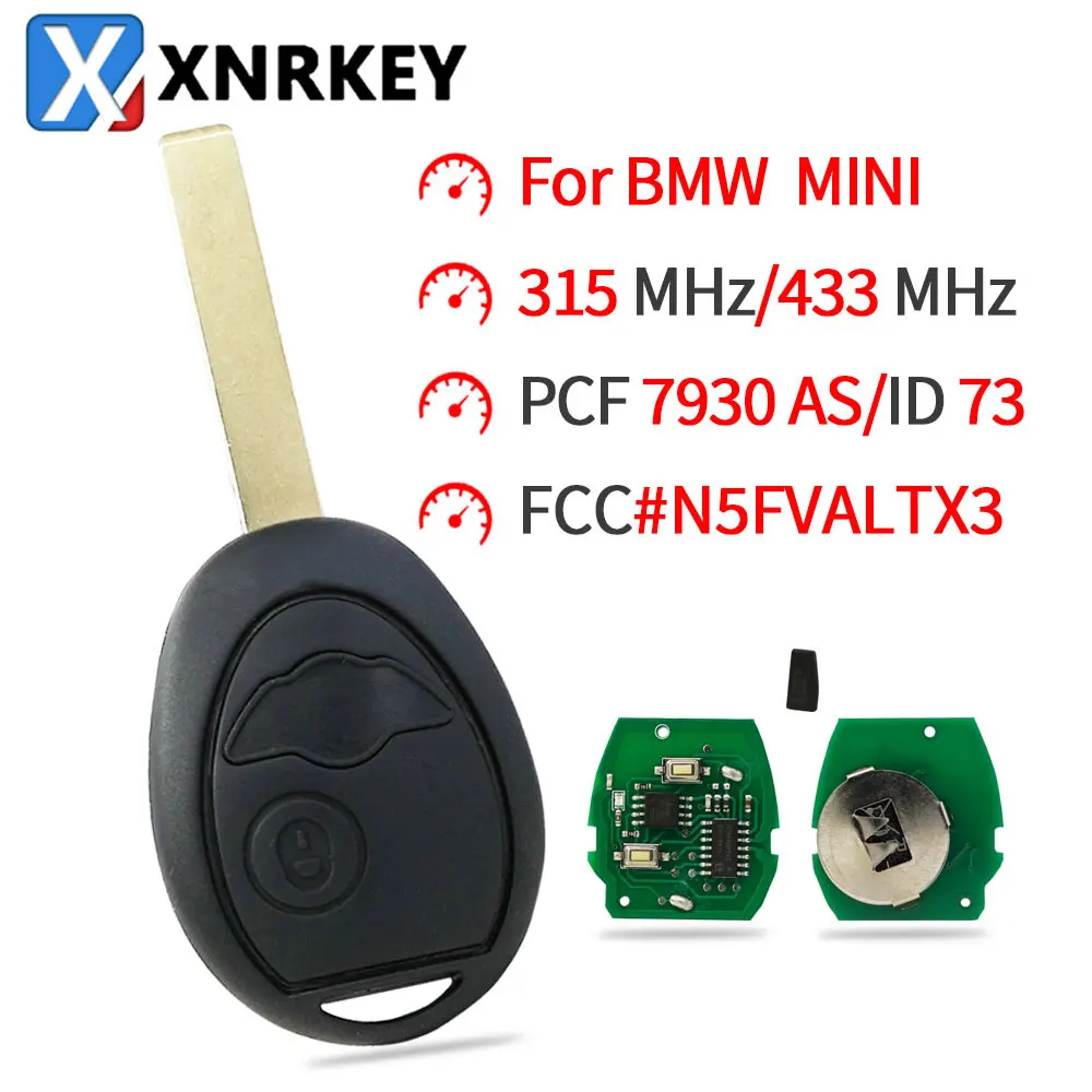 XNRKEY 2-кнопочный Автомобильный Дистанционный ключ ID73/PCF7930AS чип 315/433 МГц для BMW Mini Cooper S R50 R53 2002-2005 один полный Автомобильный