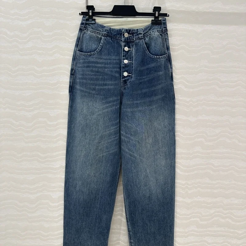 

Женские прямые джинсы высокого качества с металлической пряжкой в стиле ретро