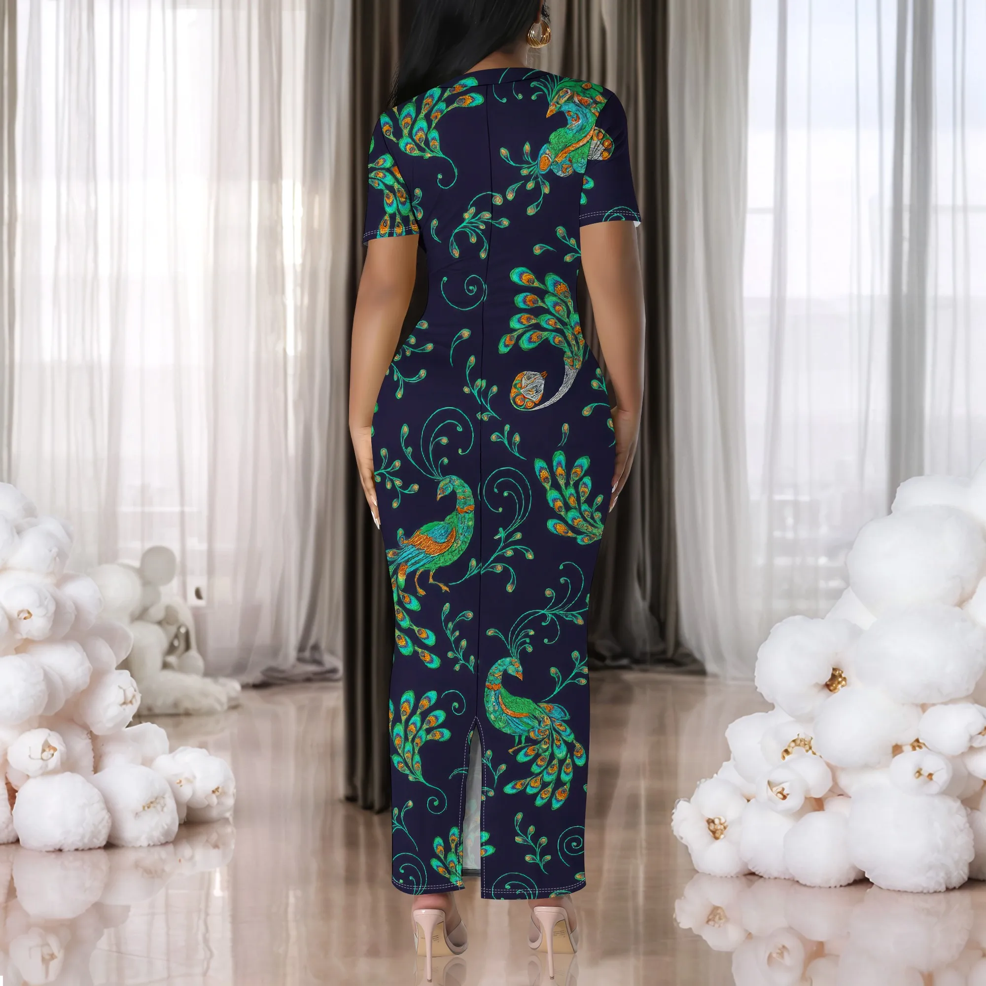 Mini abiti aderenti sexy da donna Abito longuette con stampa floreale da lavoro Maglietta casual Manica corta Vestito estivo Abiti da vacanza al mare