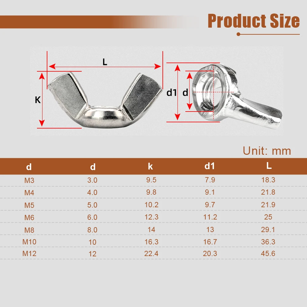 HSLSLS 3-10pcs Butterfly Wing Nut m3 m4 m5 m6 m8 m10 m12 Stainless Steel Black/Zinc Plated Hand Tighten Thumb Wing Nuts