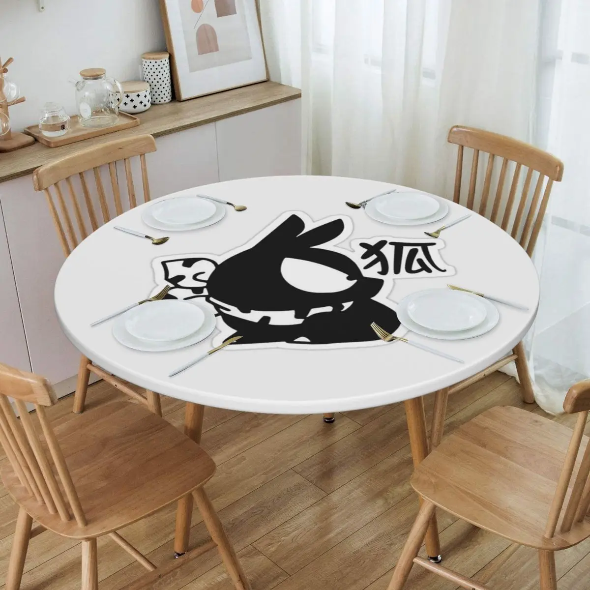 Kanji Ranma Anime Manga Waterproof Round Tablecloth Oilproof Table Cloth for Kitchen Events Dining Table Cover