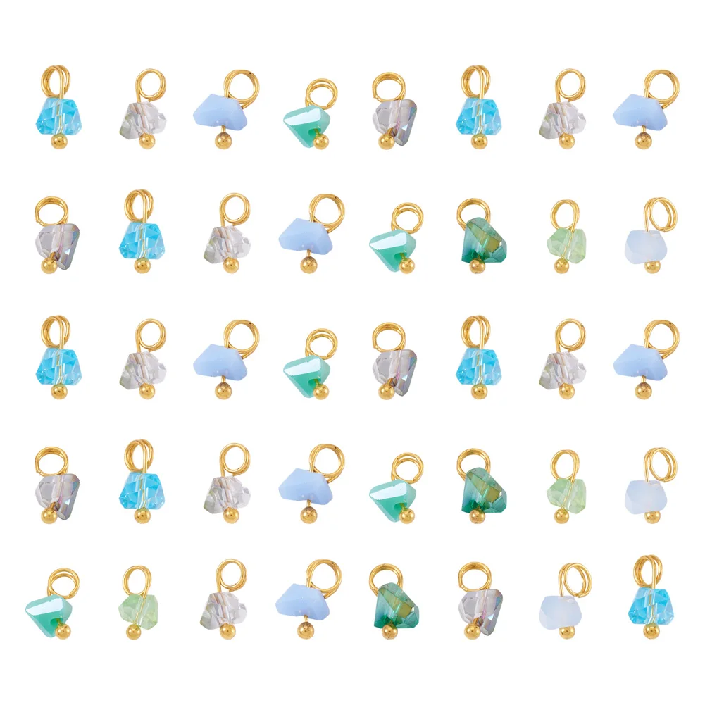 Pandahall 100pcs Triangle Electroplate Glass Charms with Brass Ball Head Pins For Necklace Bracelet Earring Jewelry Making Gift