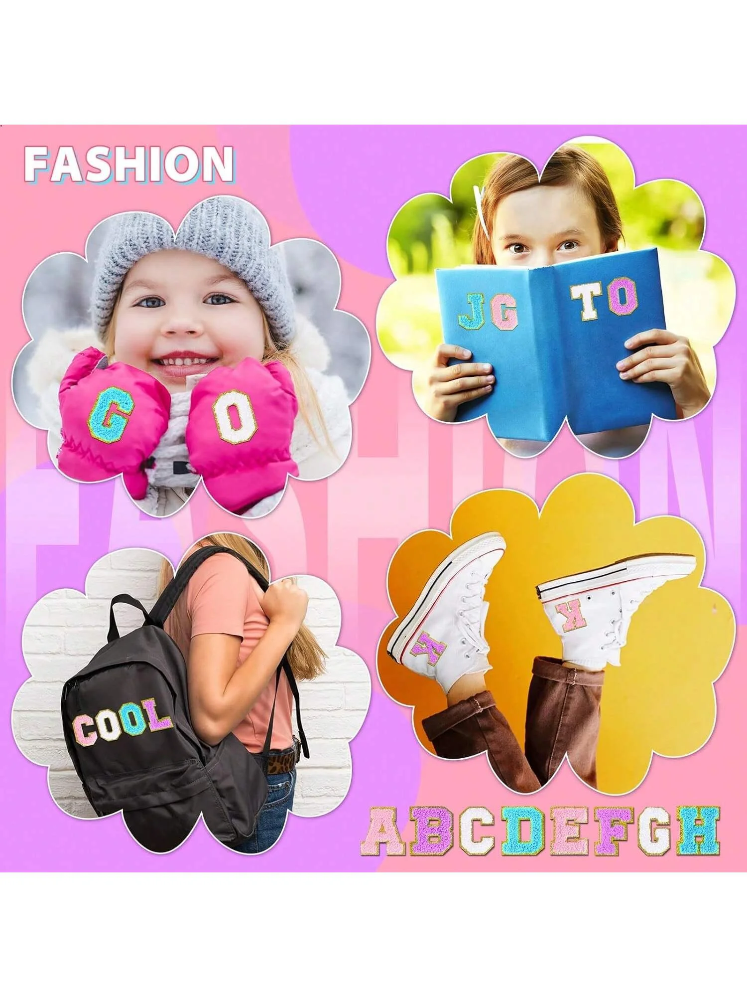 4Pcs Letter Patches,A-Z Alphabet Patchs for DIY Mobile Phone Clothing Backpack Bag Jackets Jeans Shirt Hat Shoes(Multicolor)