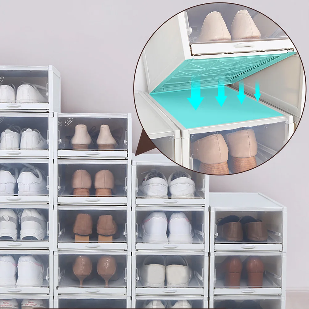 

3Pcs Transparent Shoe Storage Boxes Stackable Plastic Drawer Type Organizer for Shoes Belts Socks Accessories Small Space
