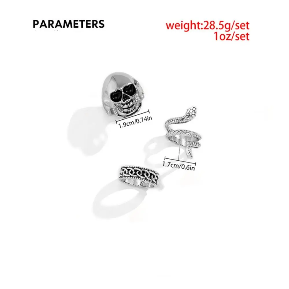 Exquisite Punk Stil Schädel Kopf Ringe Set Metall Gothic Männer Ring Geometrische Form Retro Silber Ringe für Männer