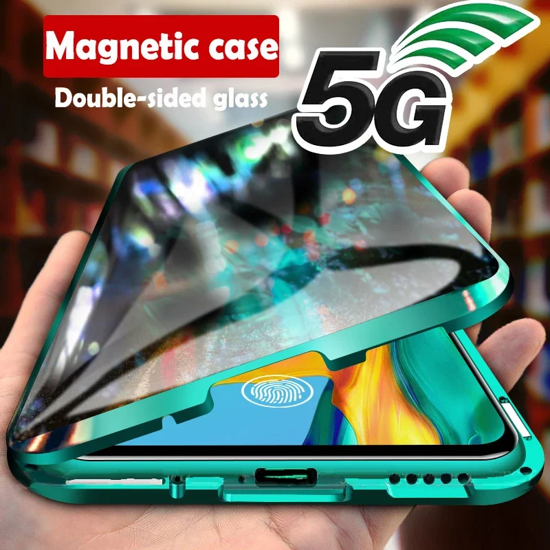 Funda de teléfono con parachoques magnético de Metal para OPPO Reno 12 F 11F 10 Pro 5G 11Por Plus, cubierta trasera de protección de vidrio templado de doble cara