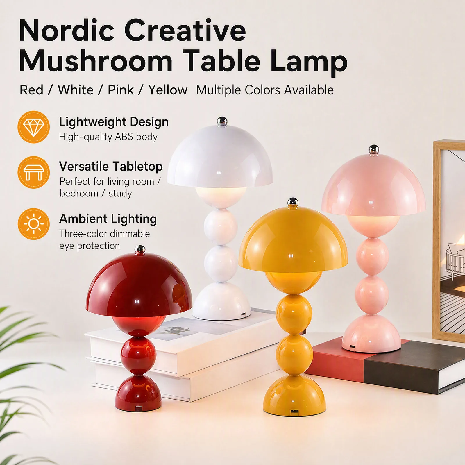 Mushroom Flower Bud Table Lamp USB Charging LED Desk Light 3 Color Modes Warm White Neutral Bedroom Decor Night view 4