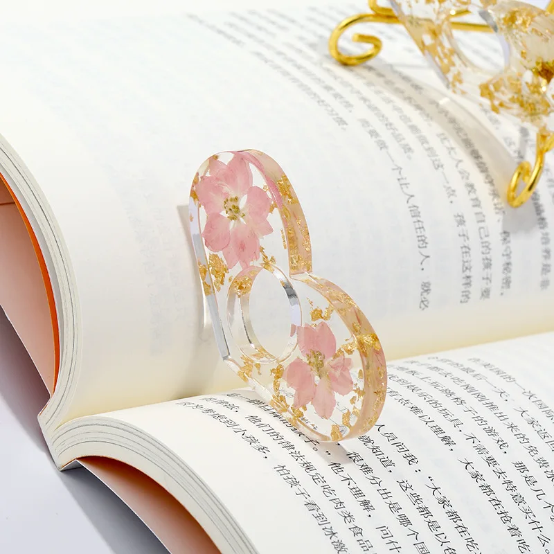 1Pc Transparent Book Page Holder Flower Pattern Press Book Page Support Bookmark Reading Tools