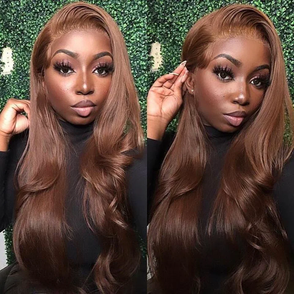 13x6 Chocolate Brown Body Wave Lace Front Wig HD Transparent 13x4 Lace Frontal Wig Human Hair Preplucked Colored Human Hair Wigs