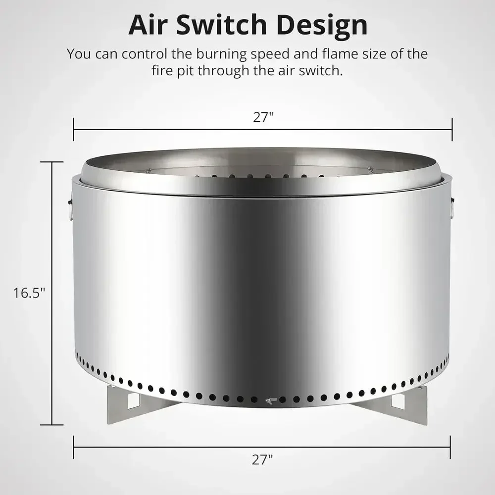 Portable Stainless Steel Wood-Burning Fire Pit with Removable Stand and Ash Pan, Ideal for Outdoor, Camping, Picnics, and Family