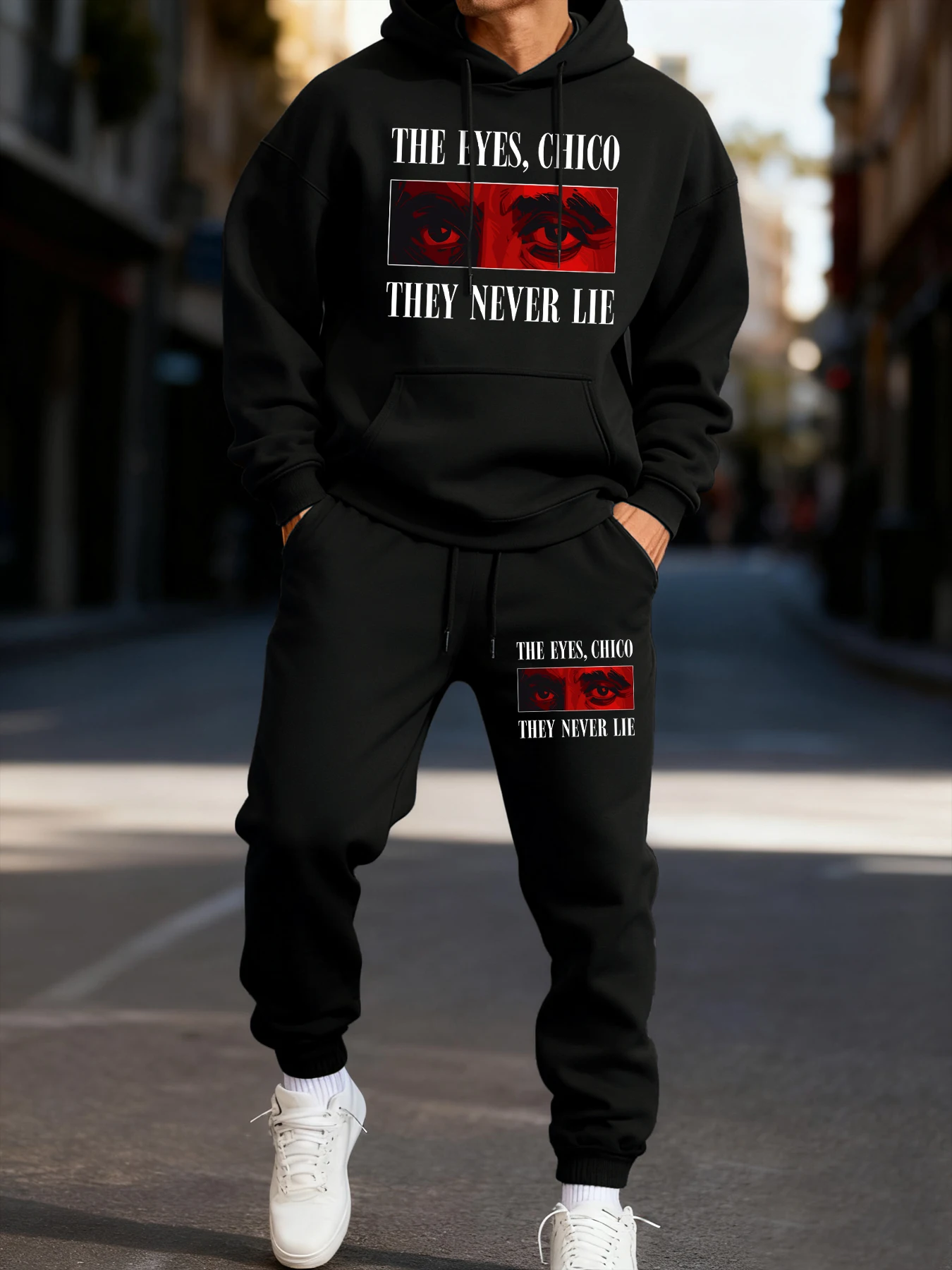 

The Eyes Chico They Never Lie Printed Man Hoodie Set Casual Winter Two Pices Sets Sporty Long-Length Pants Couple'S Hoodies
