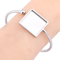 2 pezzi in acciaio inossidabile Fit 20mm quadrato Cabochon bracciale Base Blanks fai da te Bendable Cuff Bangle Bezel Settings per la creazione di gioielli