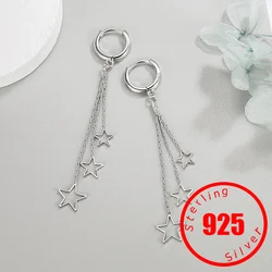 Elegant Popular Three Stars Hoop Earrings For Women 925 Sterling Silver Party Jewelry Beautiful Long Tassel Earring