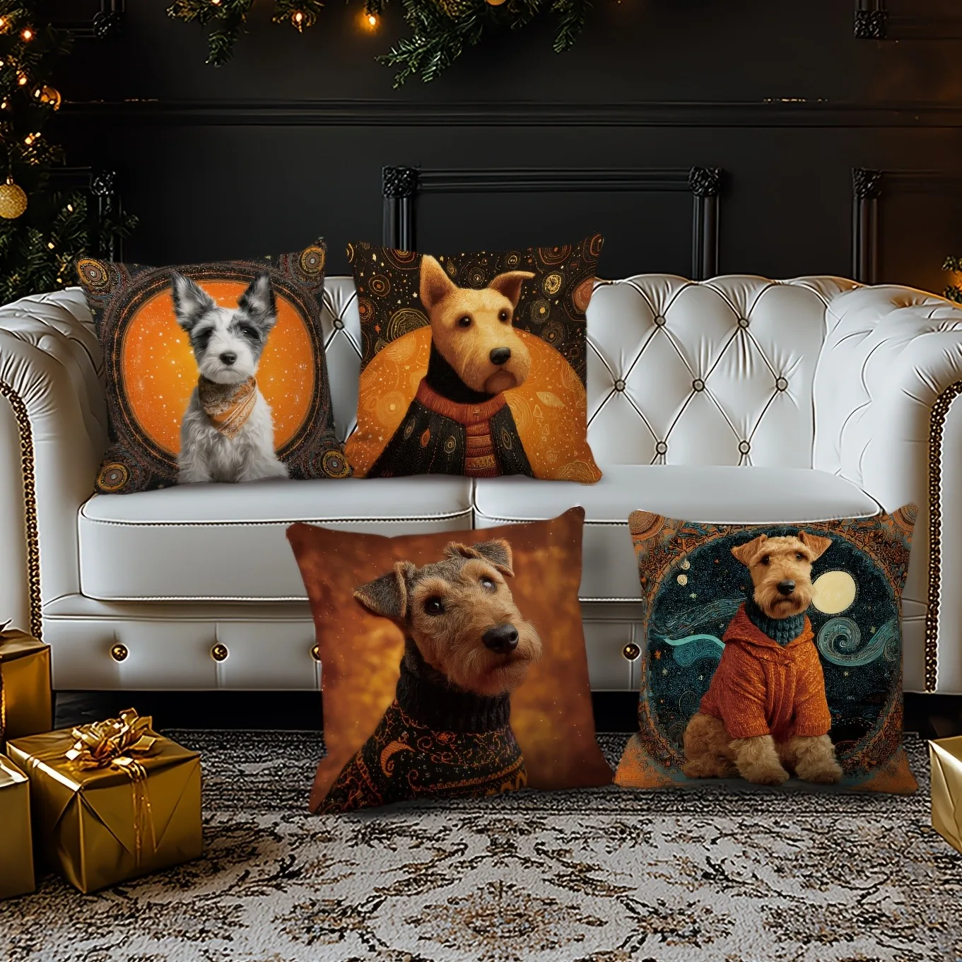 

Vintage Stylish Dog Pillowcase: Artistic Pet Portrait Pattern Decorative Pillow Cover