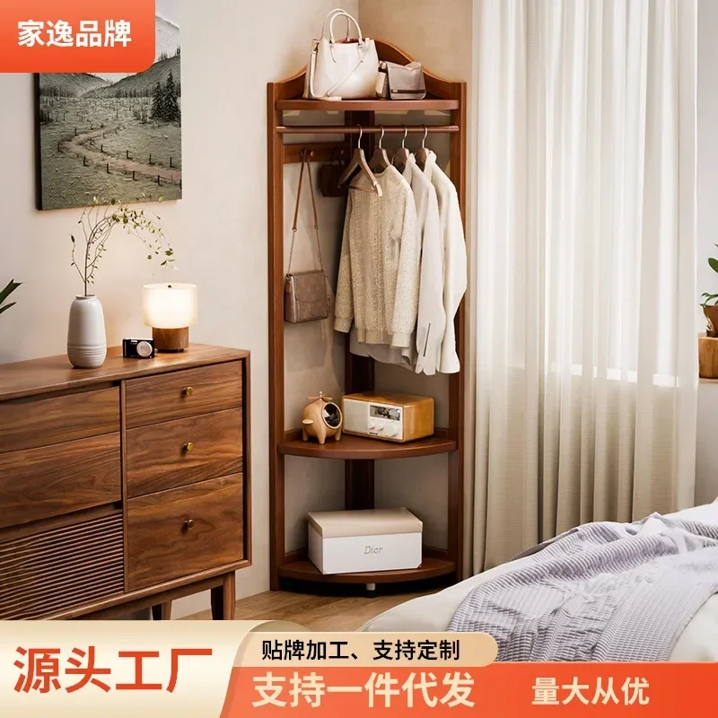 For Solid Wood Corner Coat Rack Floor to Ceiling Bedroom Clothes Hanger Bedside Storage Shelf Household Garment Organizer