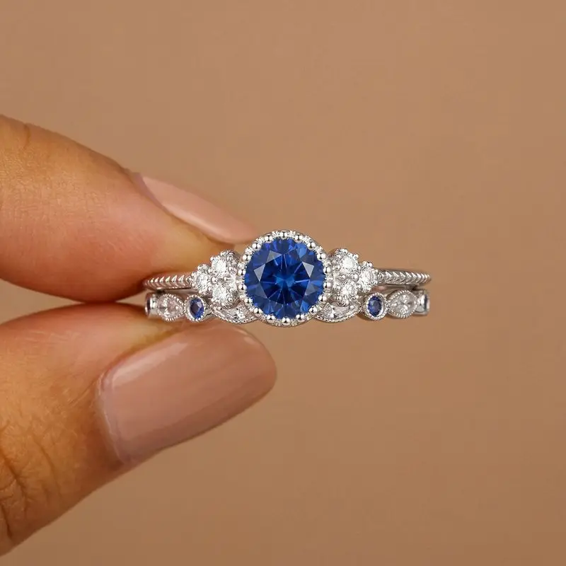 

Trendy Round Double Layered Cubic Zircon Rings for Women Silver Colour High Quality Female Accessories Wedding Party Jewelry