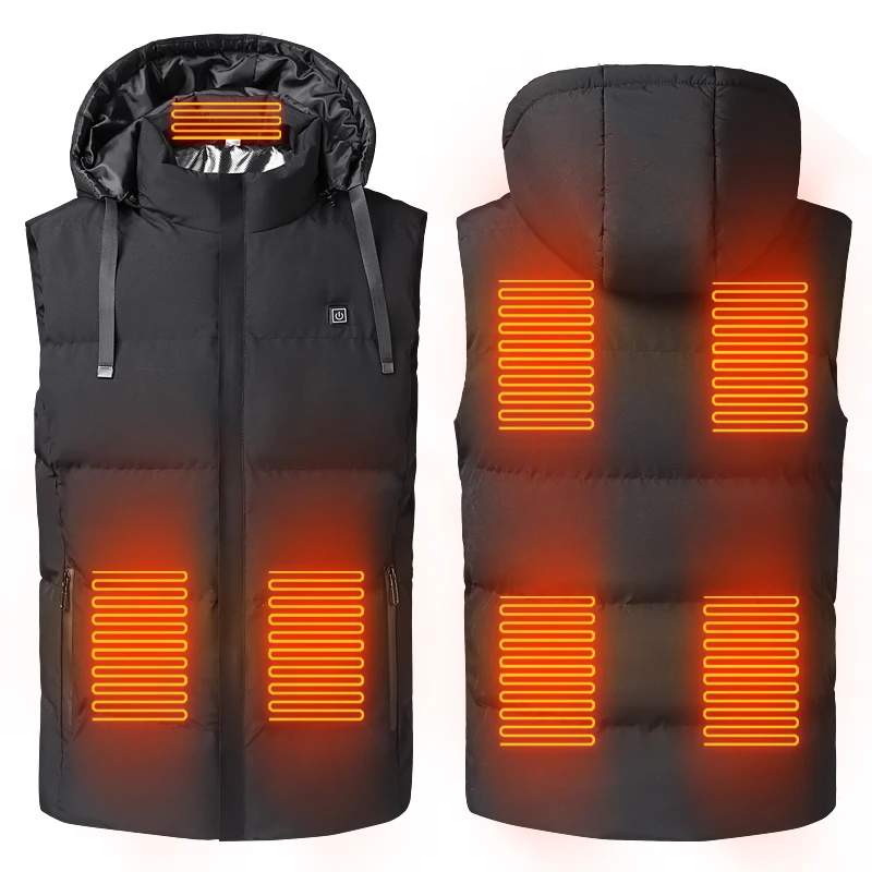 

New Men'S Autumn Winter Electric Heating Vest Casual Hooded 7-Zone Heating Outdoor Thick Warm Sleeveless Coat(No Power Bank)