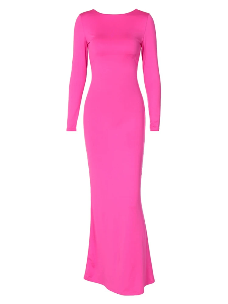 فستان طويل مكشكش من الدانتيل للنساء ، أكمام طويلة ، ملابس عارية الذراعين ، مثير ونحيف ، حفلة مسائية وحفلات زفاف ، أنيقة وأحادية اللون ، خريف