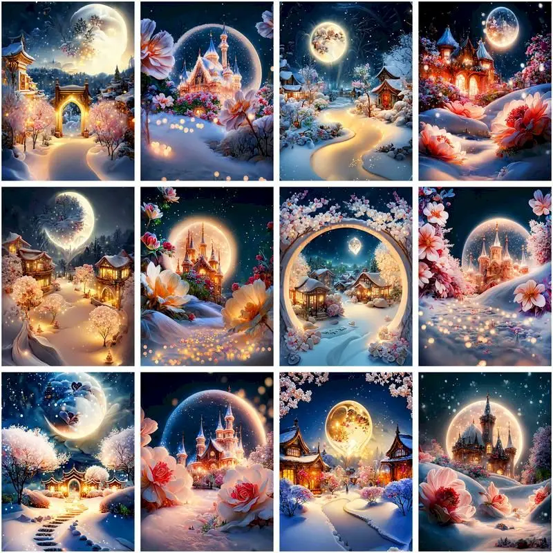 

CHENISTORY 5d Diy Diamond Painting Full Square/Round Moon For Embroidery Cross Mosaic Winter Landscape Home Decor