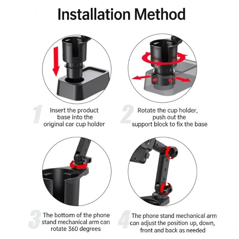 31BA Phone And Cup Holder For Car 2 In 1 Long Arm Cup Holder Phone Mount Drink Bottle Stand 360 Degree Rotation Accessories