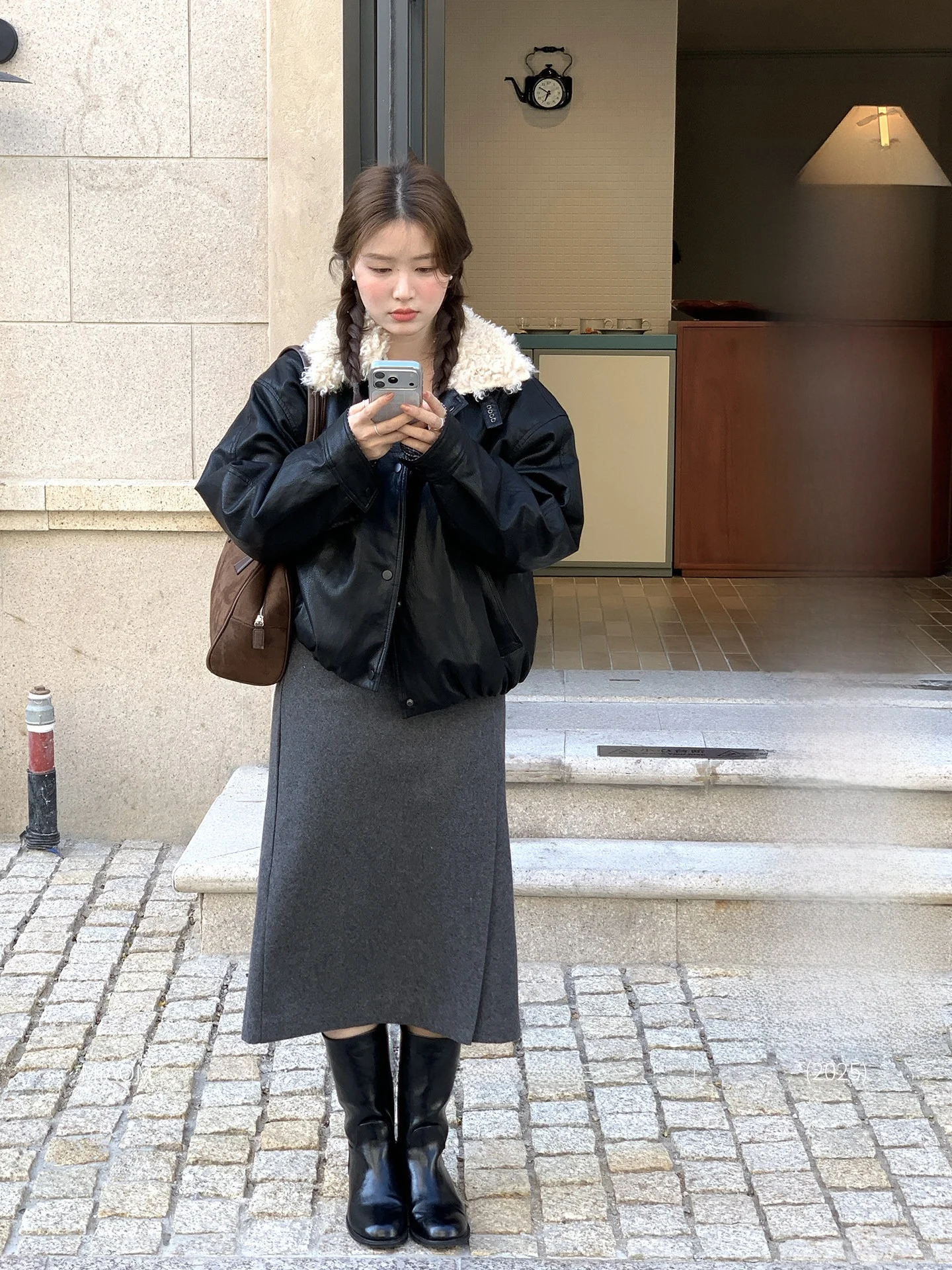 

Miao Korean Style Grey Straight Cut Casual Mid-Length Half Skirt Slimming Autumn Winter Fashion Versatile Ladies Skirt