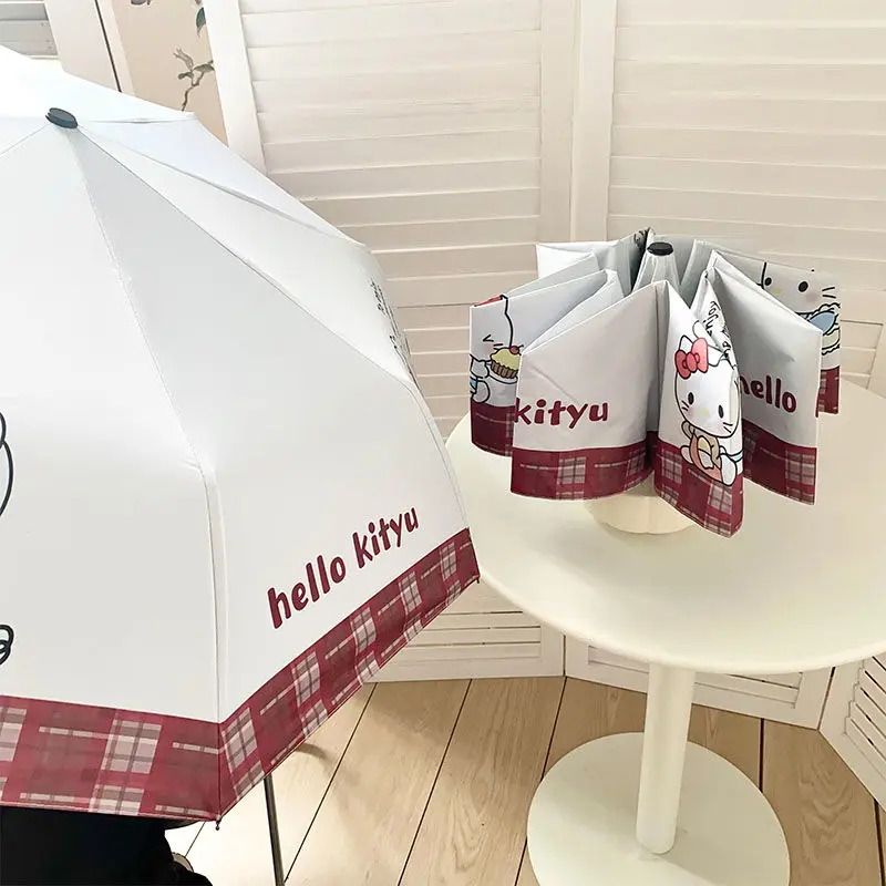 

Sanrio Hellokitty Parasol Campus Student Children Kawaii Складной зонт для взрослых на открытом воздухе Портативный всепогодный зонт