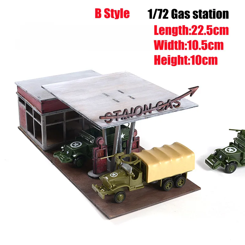 1/72 Gas Station Building Scene Wooden Assembly Model Ornament DIY Handmade Toy