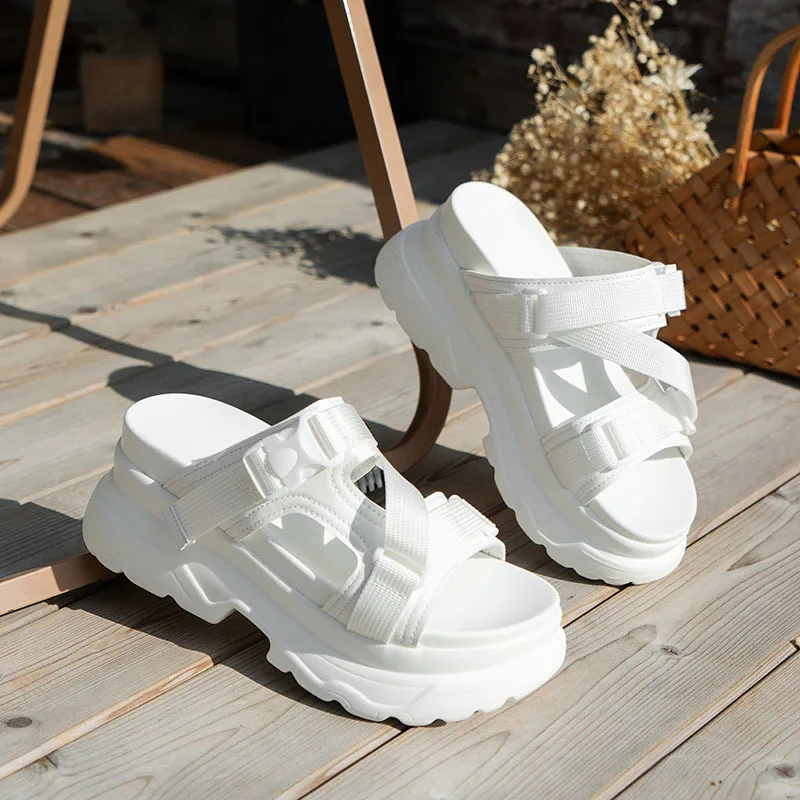 Fashion Summer Women Platformm Slippers Peep-toe Wedge Sport Sandals Slipper  Woman High Heels Black White Casual Beach Slides