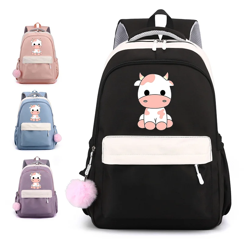 New cute cow pattern backpacks for both men and women cartoon cow Harajuku schoolbag school large capacity schoolbag