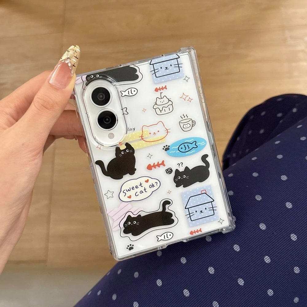 Phone Cases Z Fold 7 - Корейский милый мультяшный чехол с черным