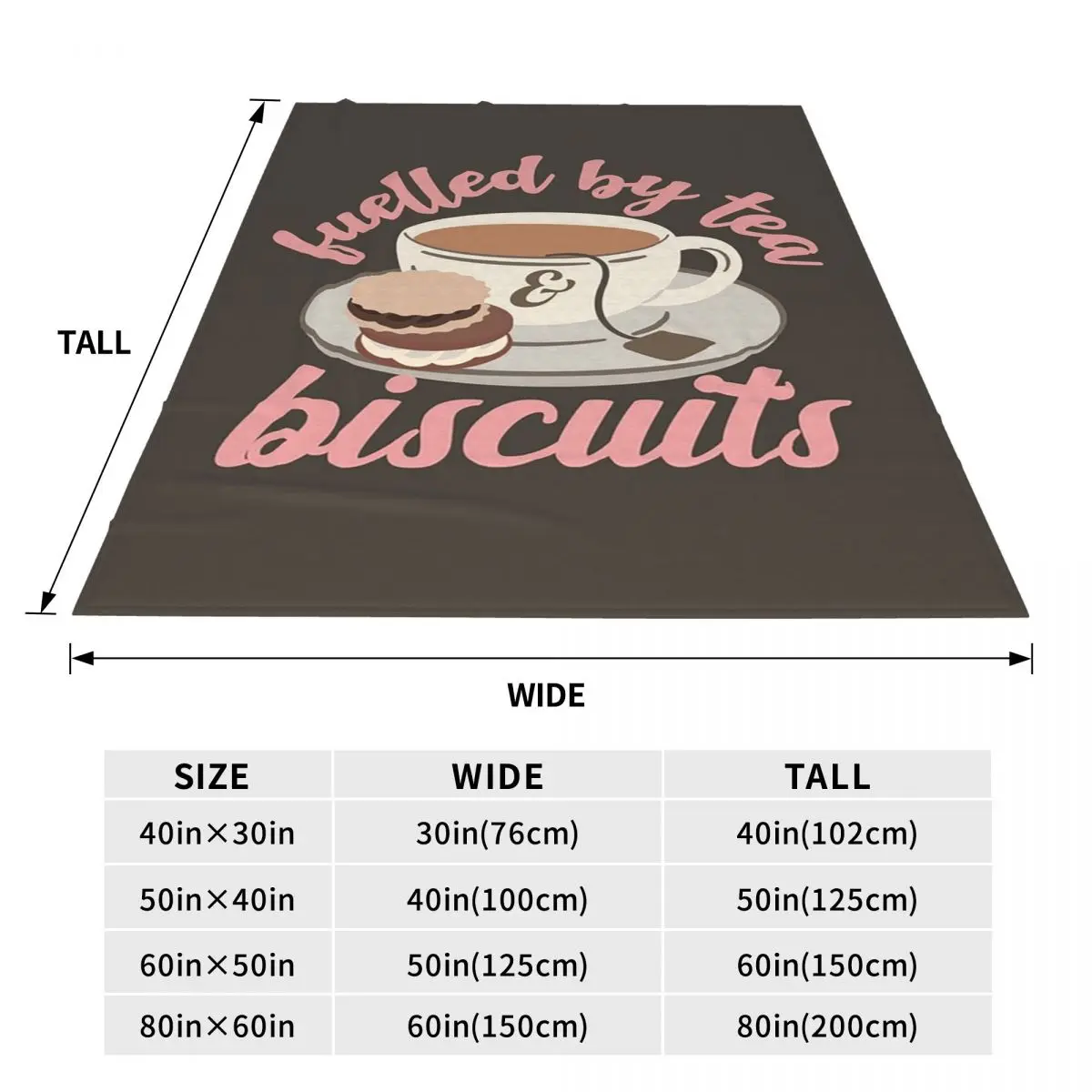 Pastel Pink Fuelled By Tea And Biscuits Fun Slogan Blankets Warm Flannel Throw Blanket Plush for Bedroom Picnic Travel Home Sofa