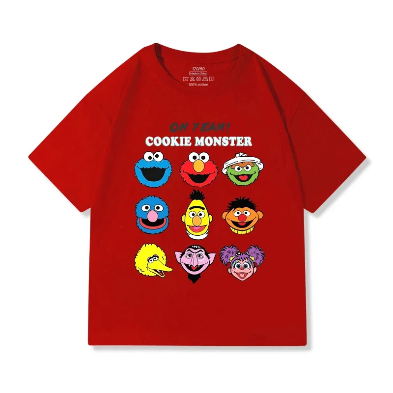 شارع سمسم الأطفال قصيرة الأكمام تي شيرت الصيف جديد الفتيان والفتيات 100% القطن فضفاض بلايز عادية ملابس الأطفال