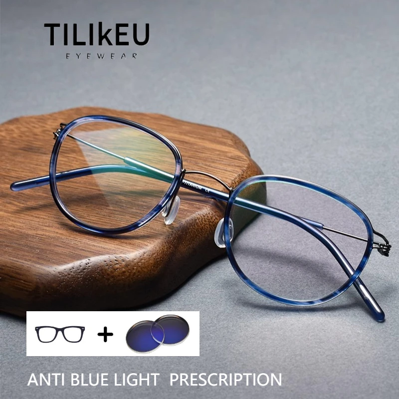 

Denmark Brand Designer Ultra-light Glasses Frames Retro Round Eyewear Screwless Pure Titanium Acetate Anti Blue Reading Glasses