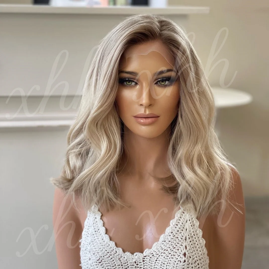 24inch 180 Density Soft Glueless Fashion Ombre Blonde Natural Wave HD lace front wig, suitable for women Heat Resistant