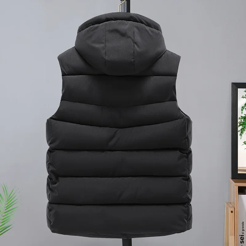 Winter Sleeveless Jacket Men Spliced Color Outerwear Vest Jacket Zipper Warm Thick Down Cotton Hooded Vest Man Slim Fit