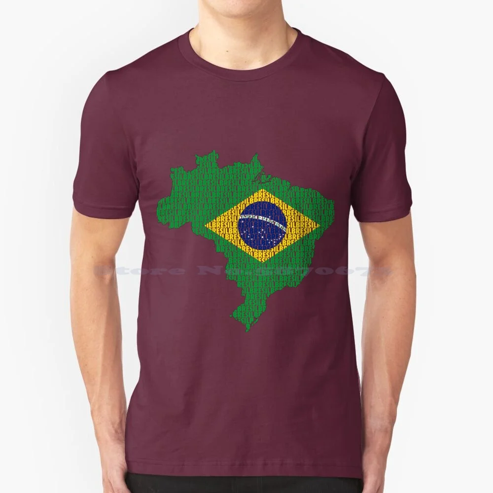 Map Of Brazil ( Brazil ) T Shirt 100% Cotton Tee Brazil Hom Ronaldinho Map Flag South America