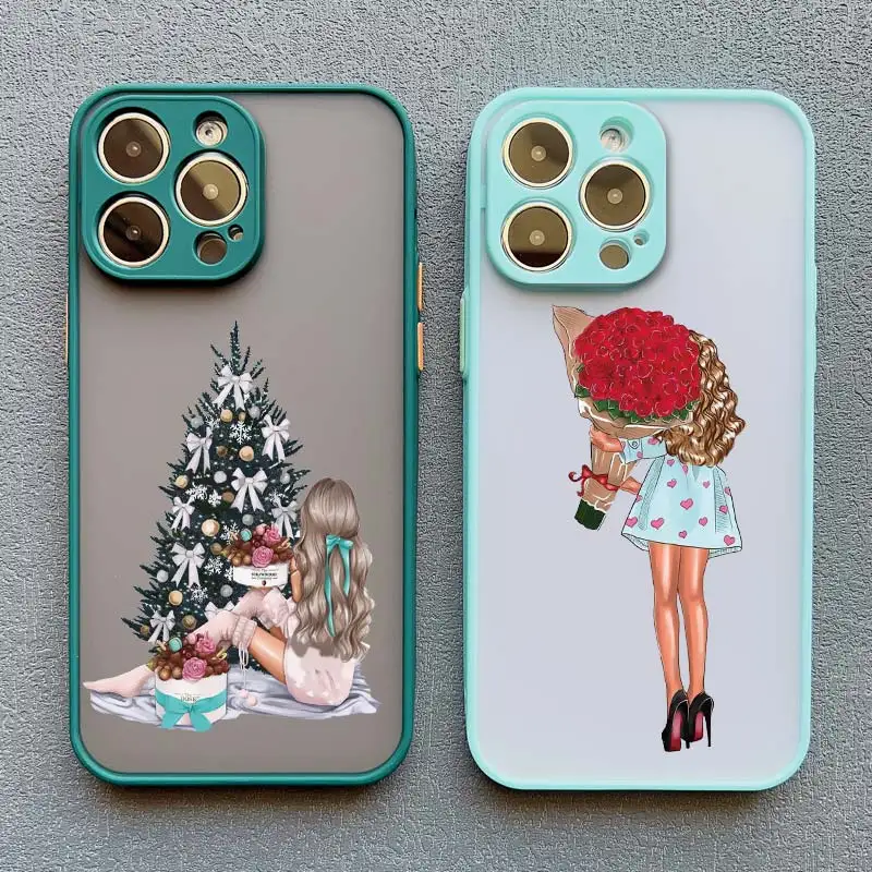 Beauty Makeup City Girl Pattern Case For iPhone 16 15 X XR XS 14 13 12Mini 11 Pro Max drawn girl Cover For iPhone 7 8 Plus SE2