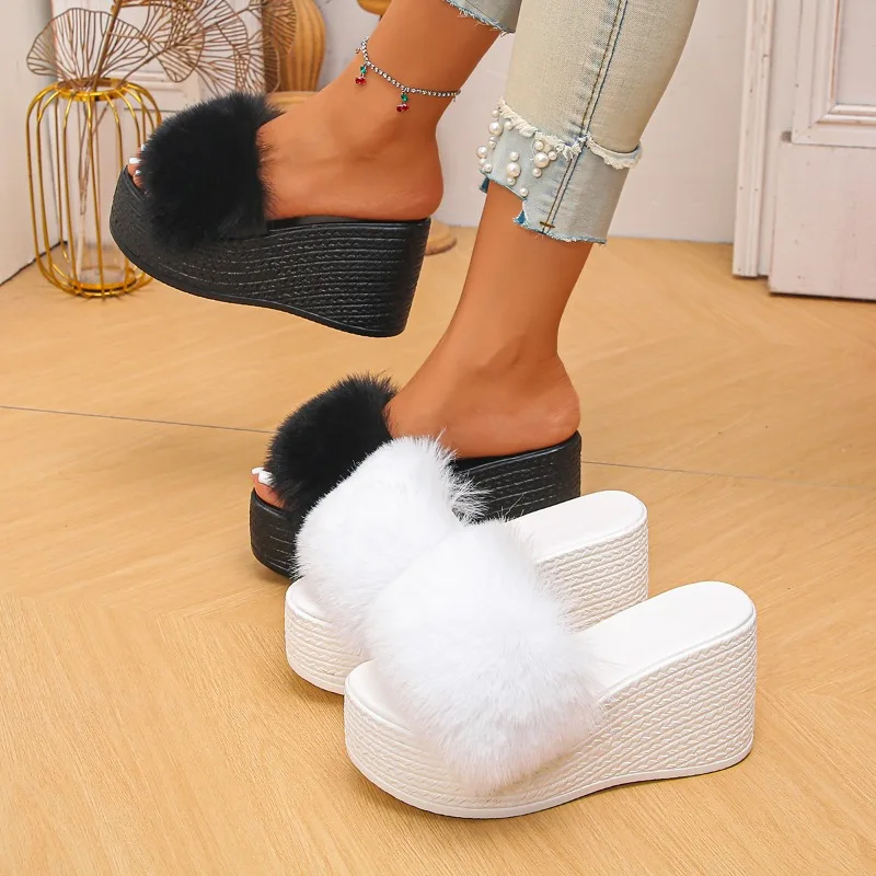 Summer New Plush Decor Wedge Casual Women's Sandals 2026 Fashion Simple Style Solid Non Slip Women Shoes Сандалии Для Девочек