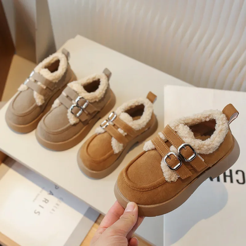 Winter Kids Cotton Shoes Girls Plush Thickened Warm Shoes 2023 Fashion Versatile Soft Children Outdoor Causal Shoes Hook Loop