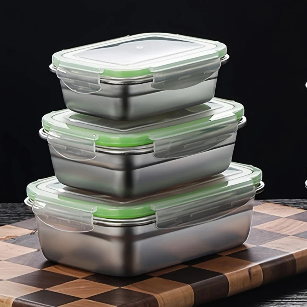 304 Stainless Steel Food Storage Container Set - Stackable Lunch Boxes with Silicone Transparent Lids for Home Kitchen School Ou