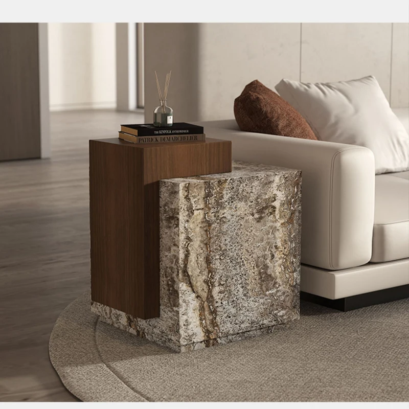 Modern Wholesale Minimalist Natural Stone Living Room Marble Solid Wood Side Table natural marble wholesale customization