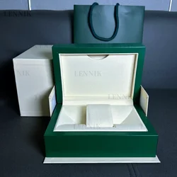 High Quality Green Color Wood Watch Box Elegant Leather Case with Storage Microfiber Pillow with Customized LENNIK  Package Bag