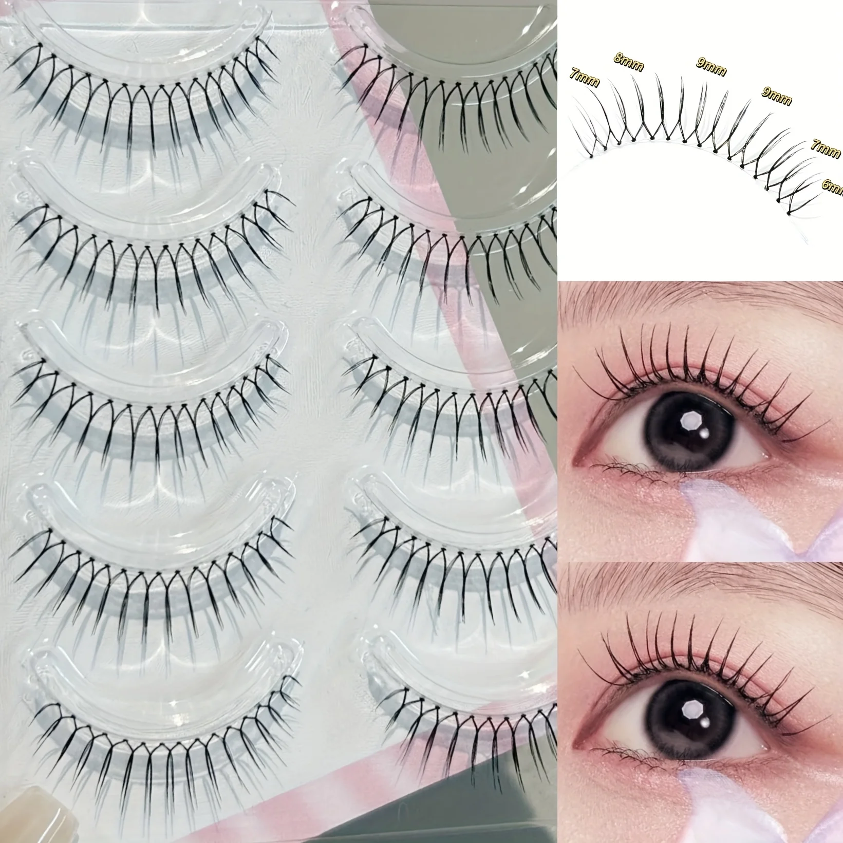 Mixiaohe Full Strip Eyelashes 5 Pairs Clear Band C Curl Korean Style Natural Lashes for Beginners Daily Makeup