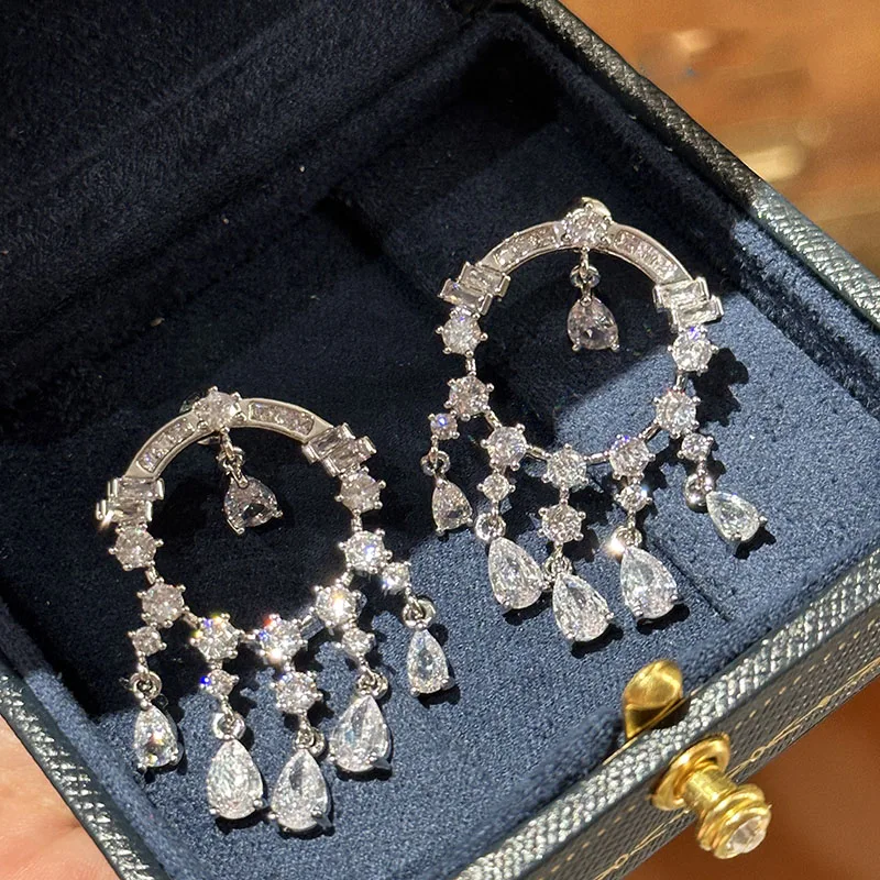 

luxury retro flash zircon hollow round drops tassel tassel earrings women sparkling banquet jewelry
