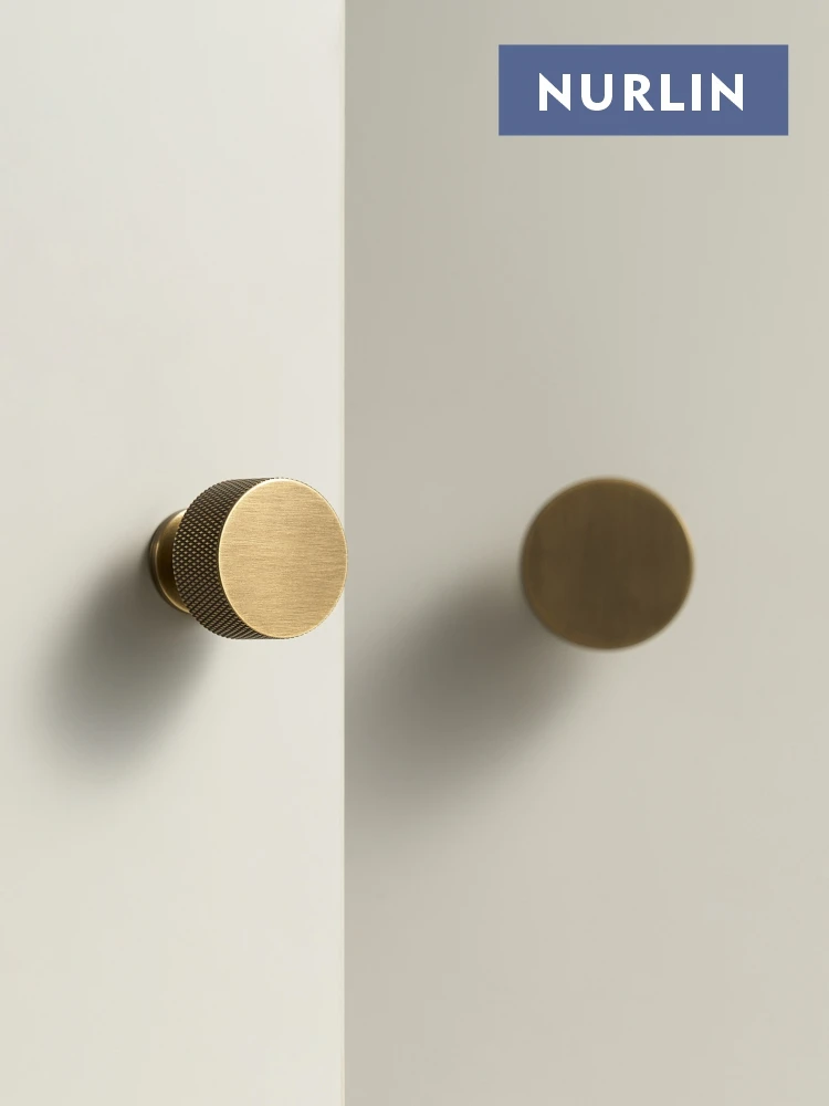 Nurlin Solid Brass Classic Luxury Kitchen Knurled Pattern Knobs Drawer Handle Door Pull Retro Distressed Matte Gold Many Size
