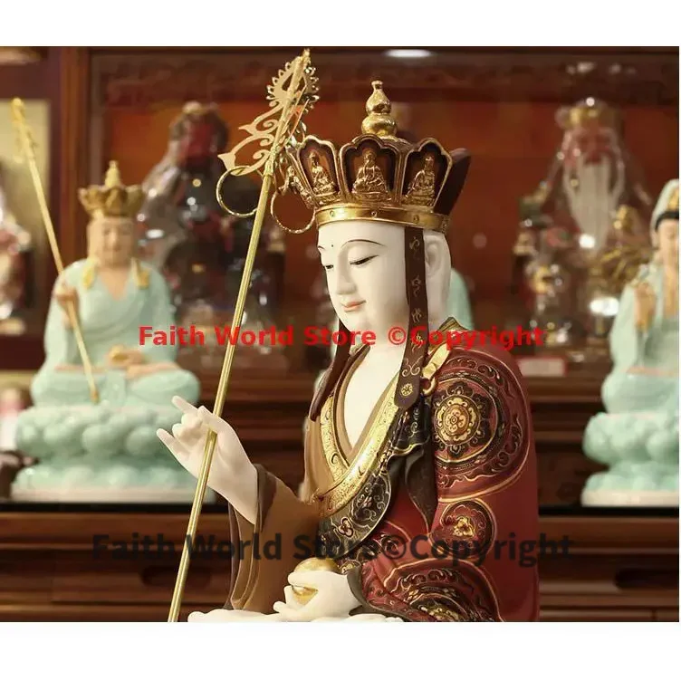 High grade gilding jade color drew Di zang ksitigarbha buddha Sculpture family protection Propitious Prosperity FENG SHUI statue