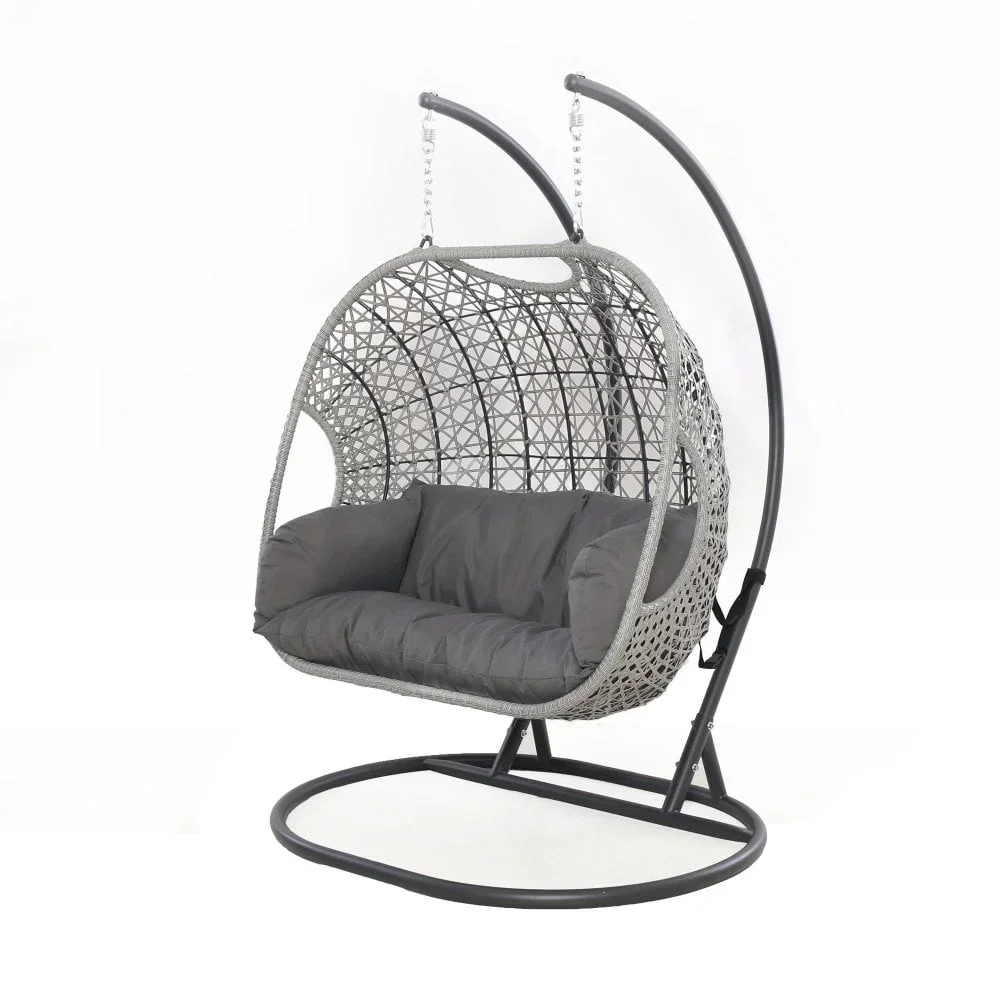 Wicker 2-Seater Swings Oversize Basket Chairs with Strong Frame Modern Garden Double-Seat Hanging Chair Rattan Outdoor Furniture