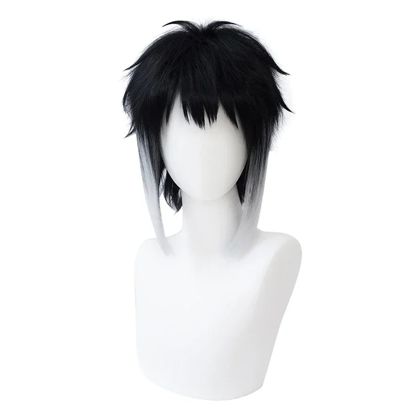 Peruka Syntetyczna Ryunosuke Akutagawa Cosplay Anime Krótka 30cm Czarno-Biała Gradientowa Odporna na Ciepło Halloween Party Nowe Peruki