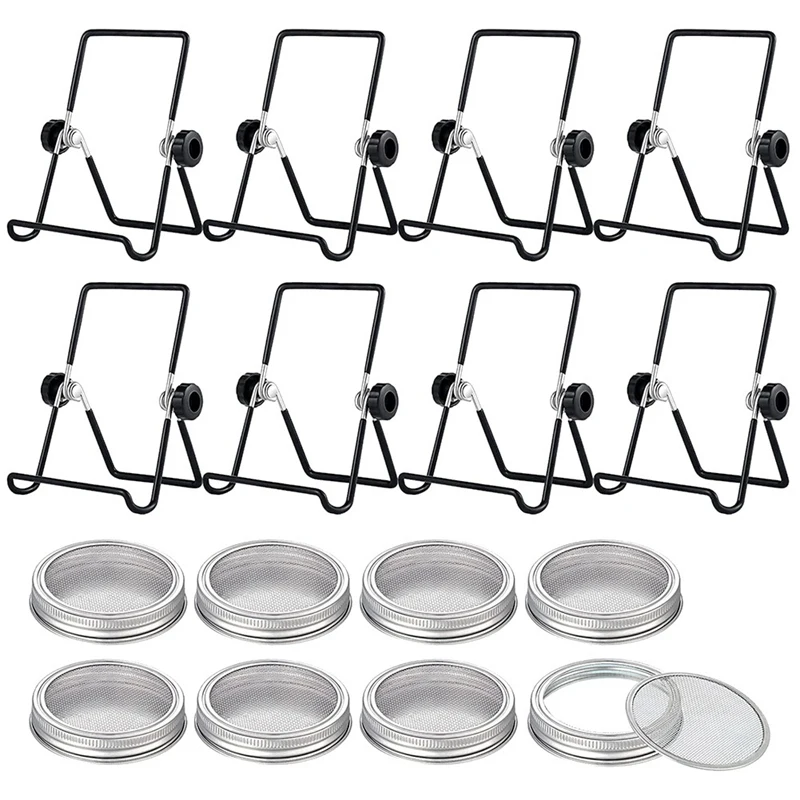 

8 Sets Sprouting Jar Kit Stainless Steel Sprouting Lids Sprouting Stands Jar Screen Lids For Sprouting Growing Seeds